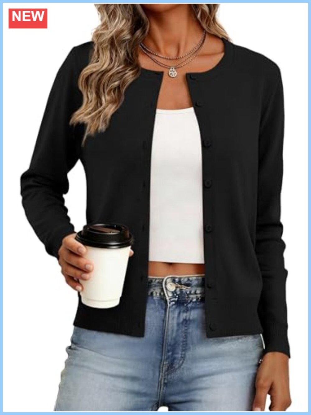 Womens Lightweight Button Down Knit Cardigan Long Sleeve Crew Neck